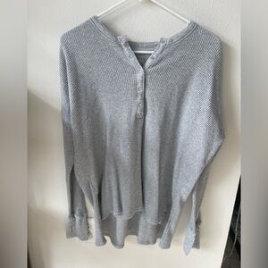 American Eagle Offline Gray Waffle Knit Henley Shirt - high low